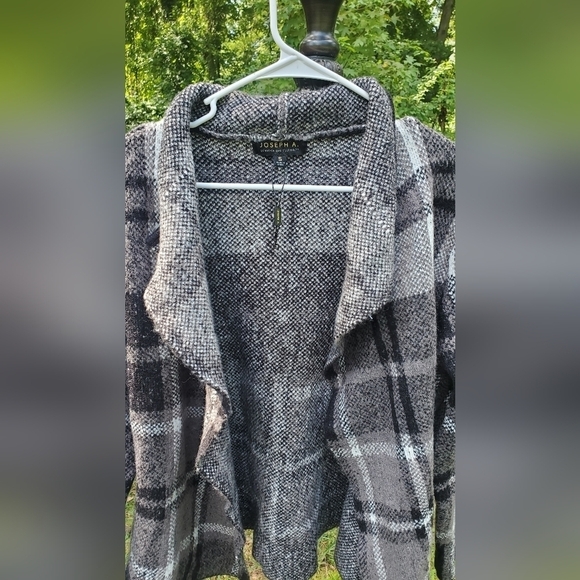 NEW Joseph A. Plaid Open Front Cardigan Sweater Drape Collar Jacket Black Size S - Picture 4 of 7